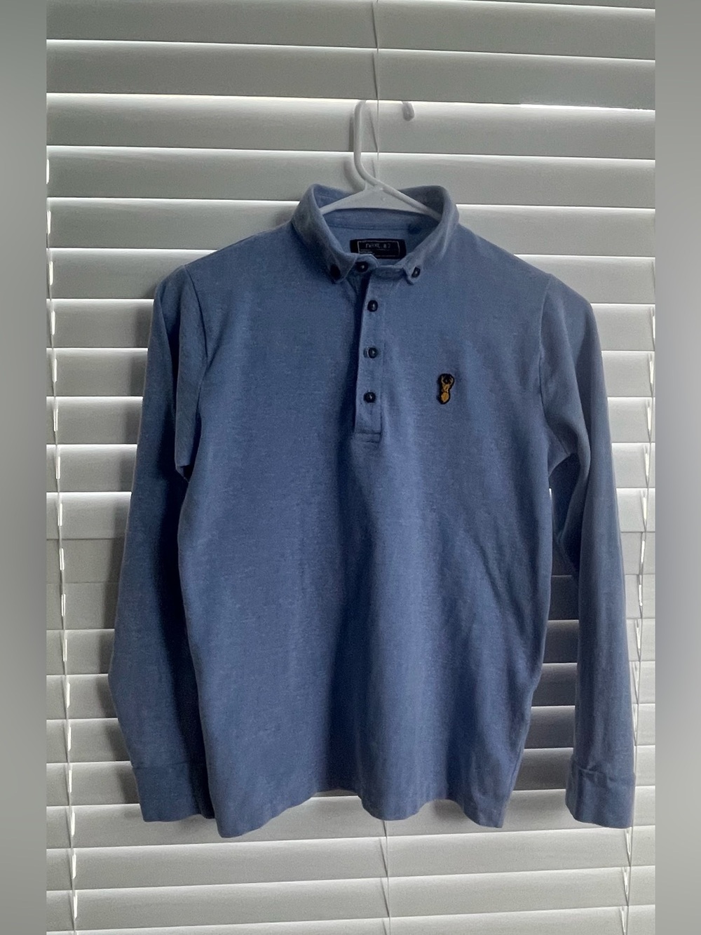 next Long-Sleeve Polo Shirt in Dusty Blue with Embroidered Crest